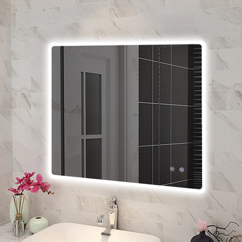 Rectangle Frameless Front Lit LED Bathroom Mirror Touch-on Switch - Various Sizes