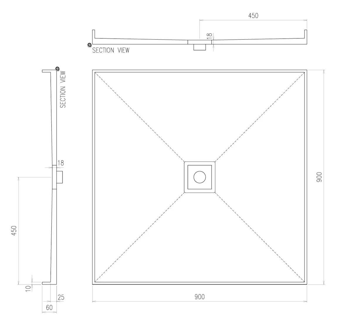 Builder Range Tile Shower Tray with Slotted Square Waste (Australian Made) - Various Sizes