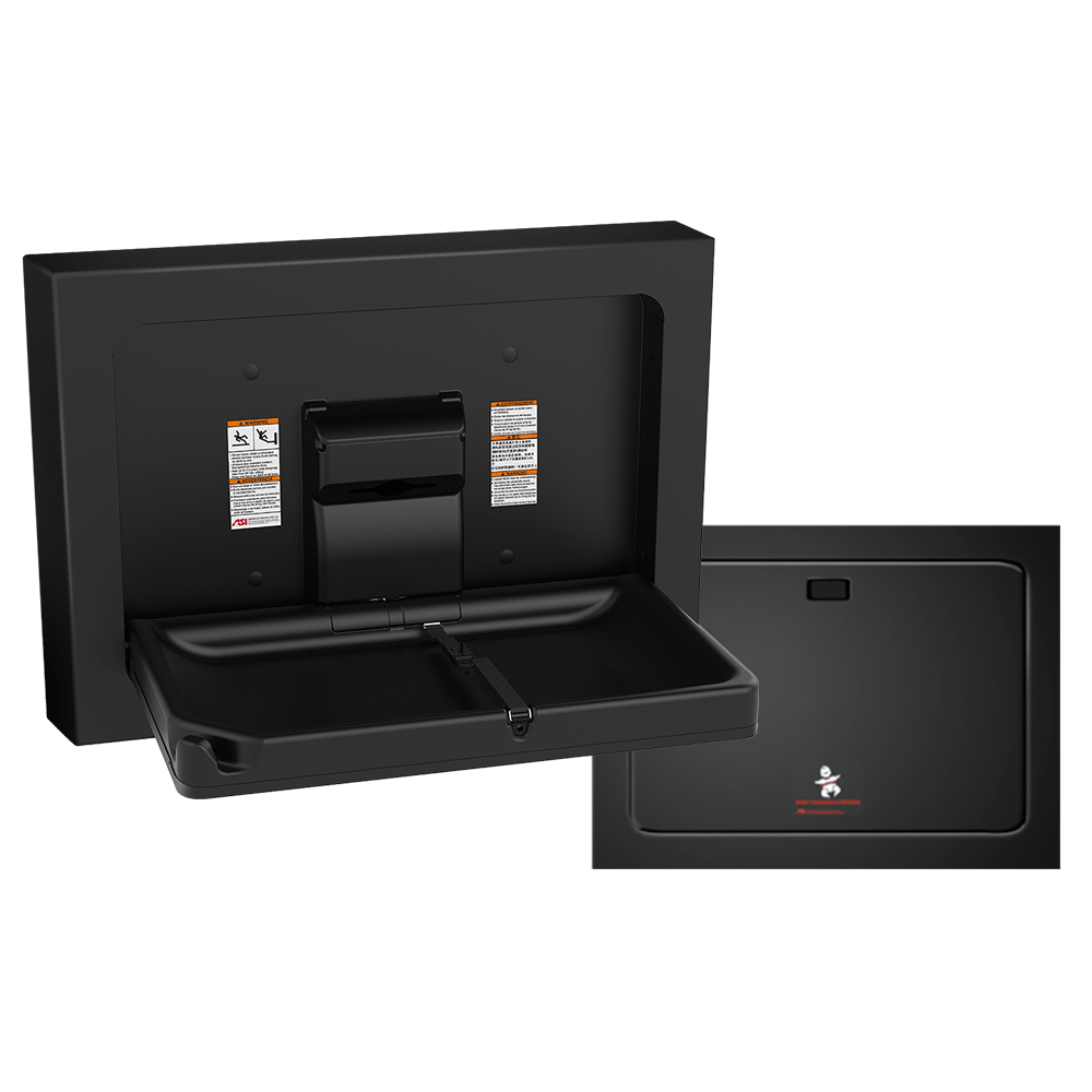 BABY CHANGE STATION, PARALLEL, MATTE BLACK, CLAD STAINLESS STEEL – SURFACE MOUNTED (10-9018-9-41)