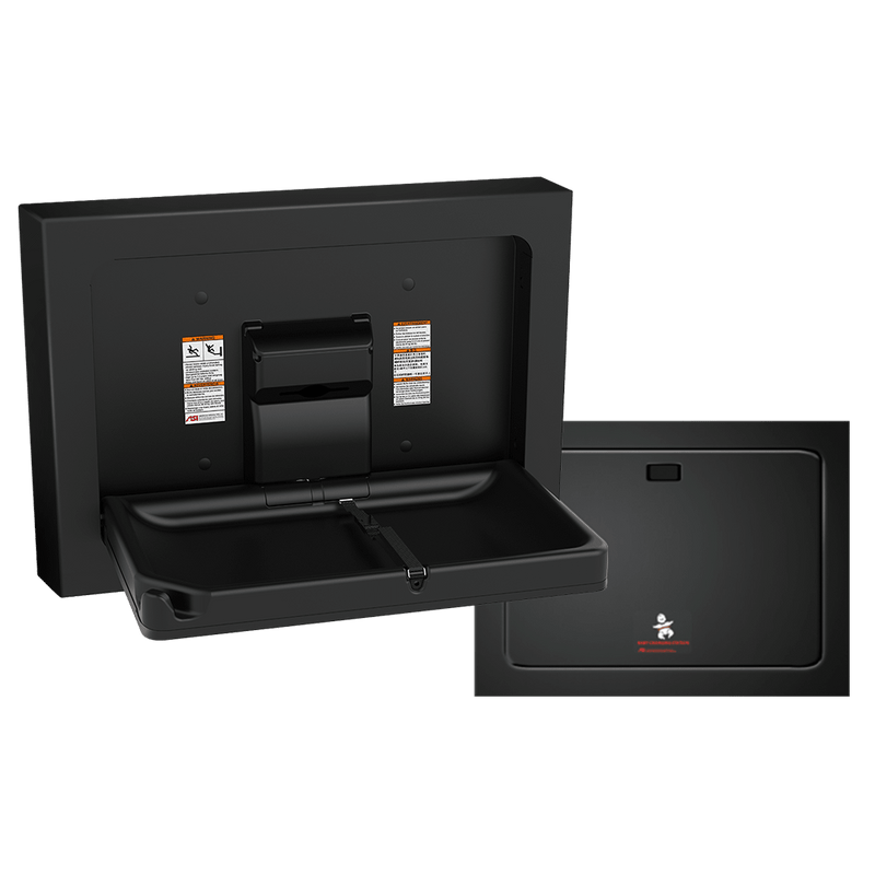 BABY CHANGE STATION, PARALLEL, MATTE BLACK, CLAD STAINLESS STEEL – SURFACE MOUNTED (10-9018-9-41)