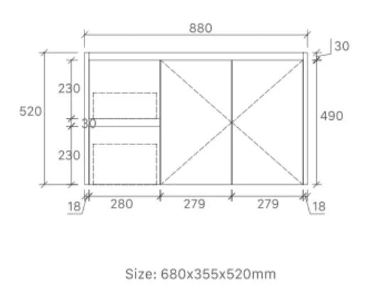 BV76WH Slimline (360mm depth) Woodgrain Wall Hung Vanity - 600 / 750 / 900mm