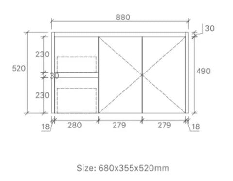BV76WH Slimline (360mm depth) Woodgrain Wall Hung Vanity - 600 / 750 / 900mm