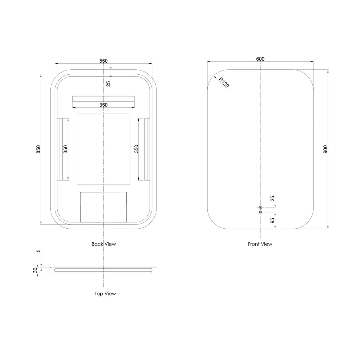 Rectangle Curved LED Mirrors - 900/1200/1500mm - Frameless/With Frame