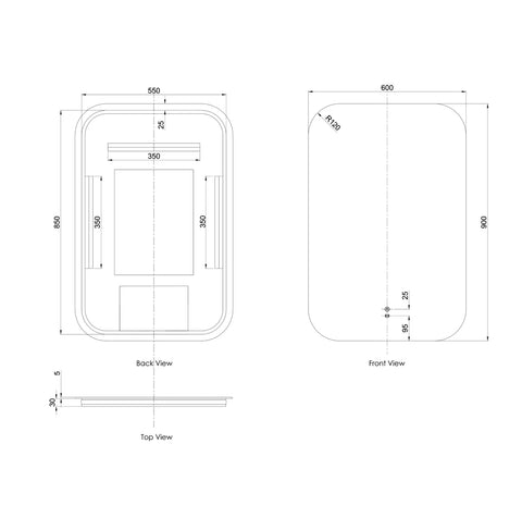 Rectangle Curved LED Mirrors - 900/1200/1500mm - Frameless/With Frame