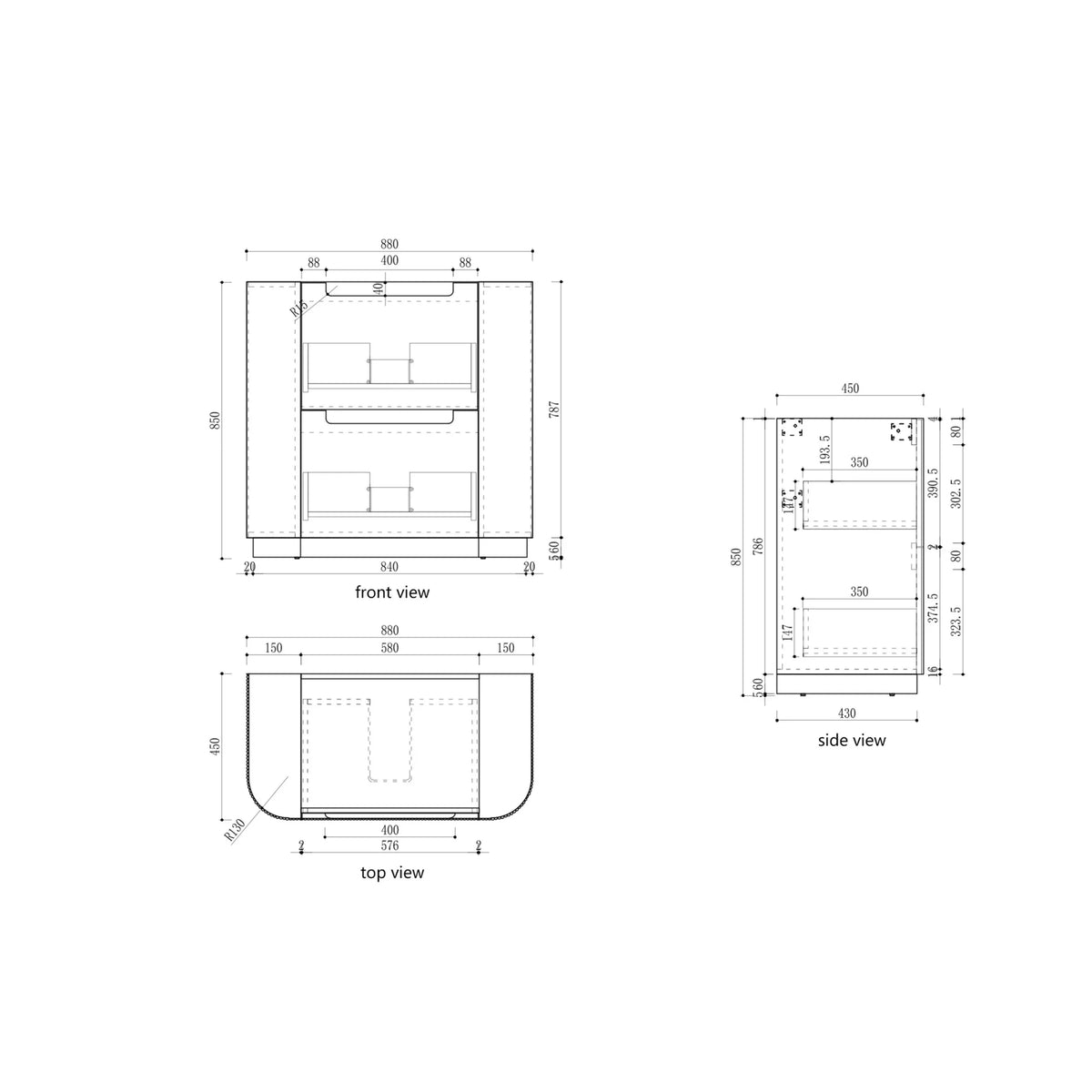 BV46 Fluted Matte White Curve Freestanding Vanity