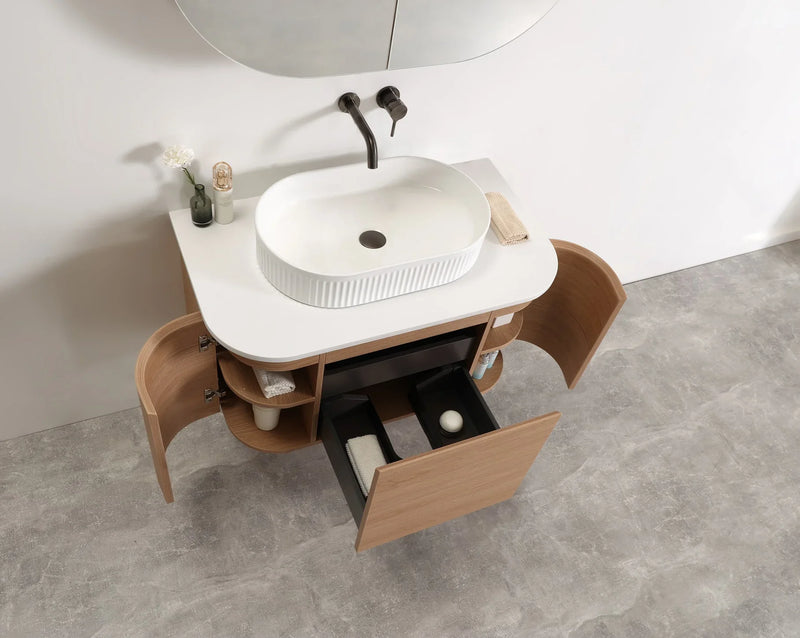 BV50WH (500mm Depth) Wooden Curved Wall Hung Vanity- 900 / 1200 / 1500mm