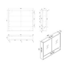Timber Veneer Mirror Cabinet with Open Shelf Pencil Edge - 750/900/1200x750mm - Various Colours