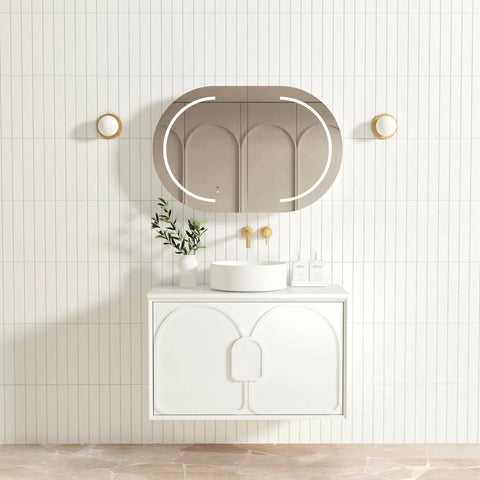 BV89WH Matte White with Stone handle Wall Hung Vanity - 600 / 750 / 900 / 1200 / 1500 / 1800mm