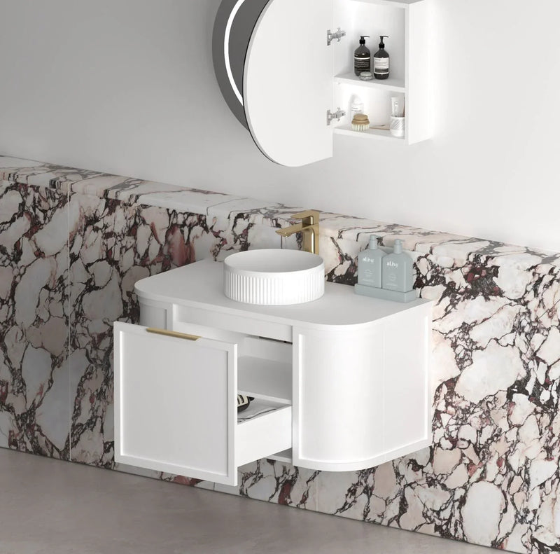 BV57WH Matte White Shaker Curved Wall Hung Vanity - 600 / 750 / 900 / 1200 / 1500 / 1800mm