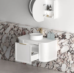 BV57WH Matte White Shaker Curved Wall Hung Vanity - 600 / 750 / 900 / 1200 / 1500 / 1800mm