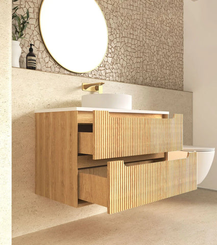 BV43WH Natural Oak Fluted Wall Hung Vanity - 600 / 750 / 900 / 1200 / 1500 / 1800mm