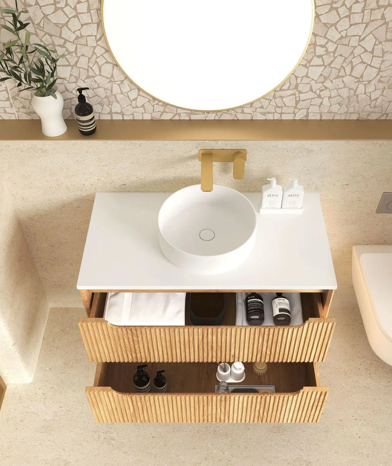 BV43WH Natural Oak Fluted Wall Hung Vanity - 600 / 750 / 900 / 1200 / 1500 / 1800mm
