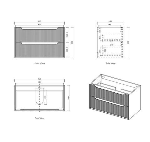 BV43WH Natural Oak Fluted Wall Hung Vanity - 600 / 750 / 900 / 1200 / 1500 / 1800mm
