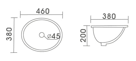 Stardust Undermount Ceramic Basin 460x380mm