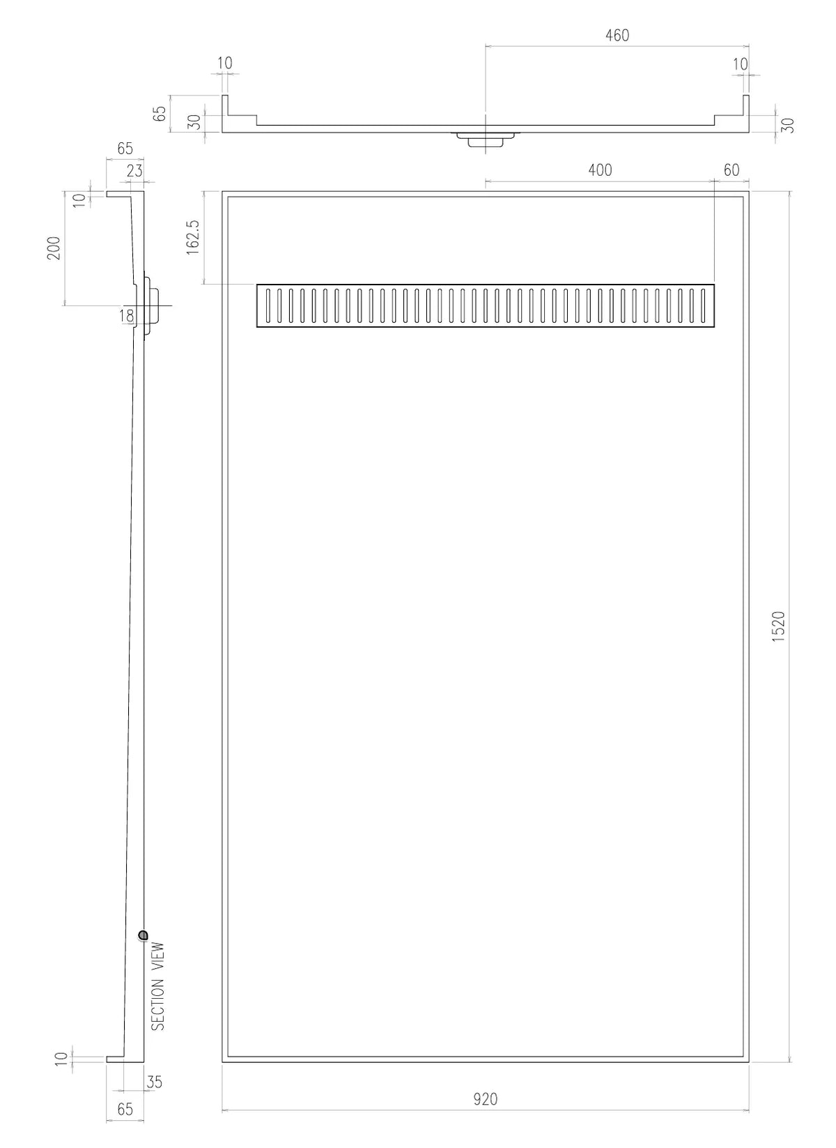 Tile Over Shower Tray with Channel Grate (Australian Made) - Various Sizes