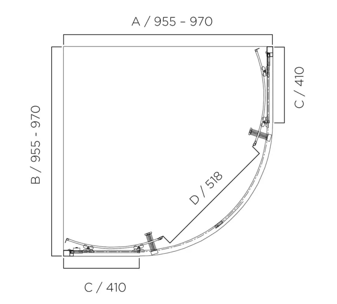 SS23 Corner Sliding Shower Screen 875x875mm /  970x970mm - Chrome