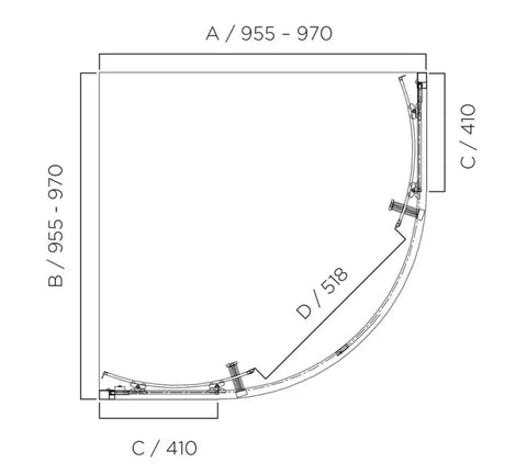 SS23 Corner Sliding Shower Screen 875x875mm /  970x970mm - Chrome