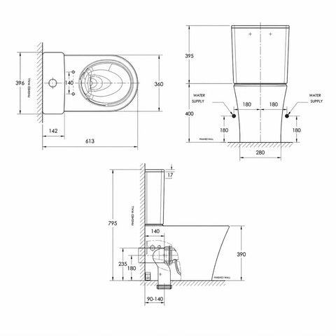American Standard Heron Hygiene Rim Double Vortex Flush Compact Toilet Suite - Back Top Inlet