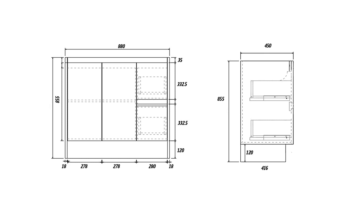 BV03 Gloss White Fingerpull Freestanding Vanity - 600 / 750 / 800 / 900 / 1000 / 1200 / 1500 / 1800mm