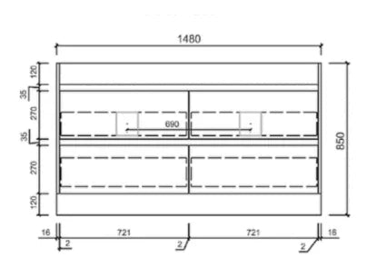 BV10 Dark Oak Fingerpull Freestanding Vanity - 600 / 750 / 900 / 1200 / 1500 / 1800mm