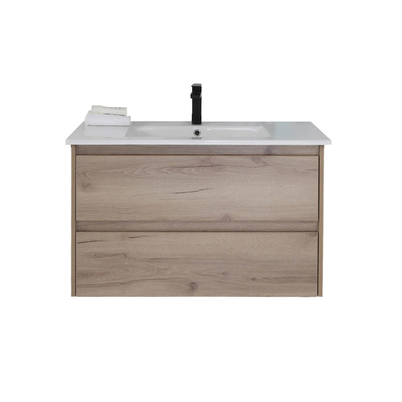 BV10WH Dark Oak Fingerpull Wall Hung Vanity - 600 / 750 / 900 / 1200 / 1500S / 1500D / 1800mm