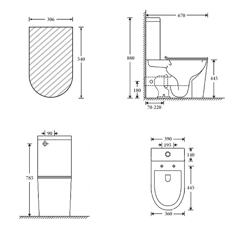 Raised Height Back To Wall Tornado Rimless Flush Toilet Suite with Smart Remote Bidet Seat