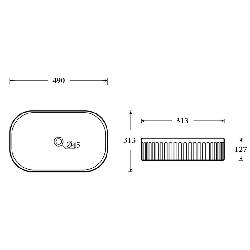 BM93 Above Counter Gloss White Ceramic Basin. 490x315x130mm