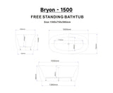 Floor Display Clearance - Bryon Oval Freestanding Bath with Overflow 1500mm - Gloss White