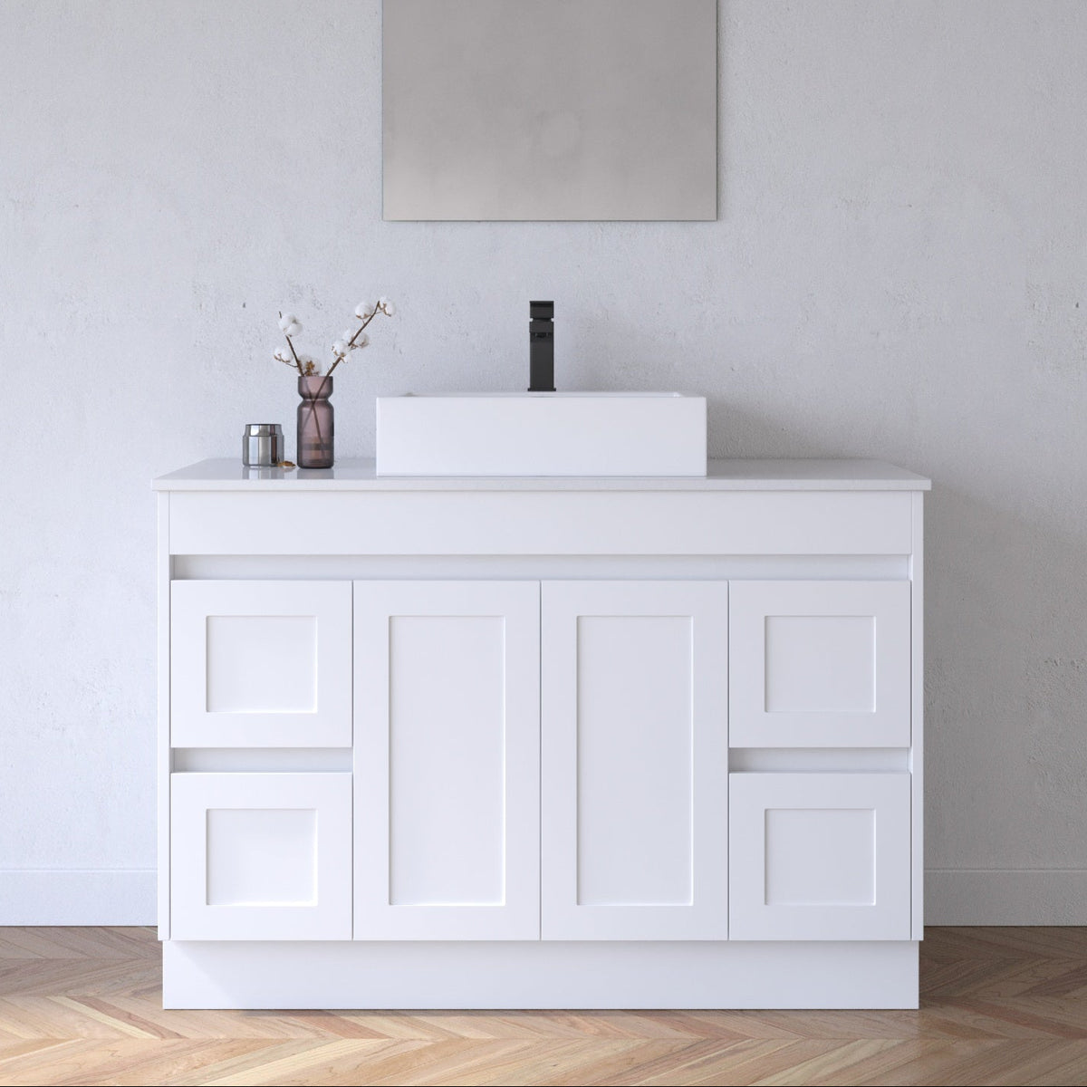 BV01 (500mm Depth) Matte White Shaker Freestanding Vanity - 900 / 1200 / 1500 mm