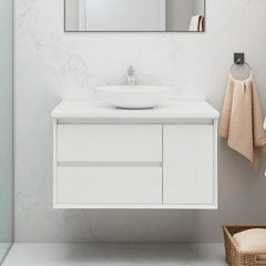 BV08WH Extra Deep (520mm) Matt White Fingerpull Wall Hung Vanity - 900 / 1200 / 1500mm