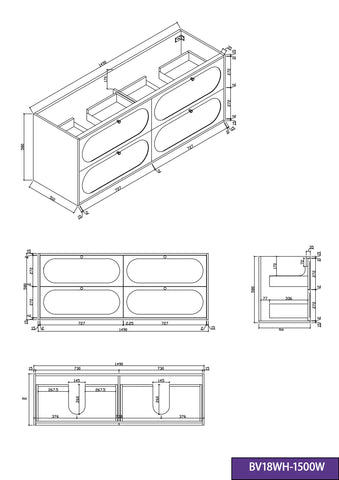 BV18WH (520mm Depth) Matt White Shaker Wall Hung Vanity - 1500mm