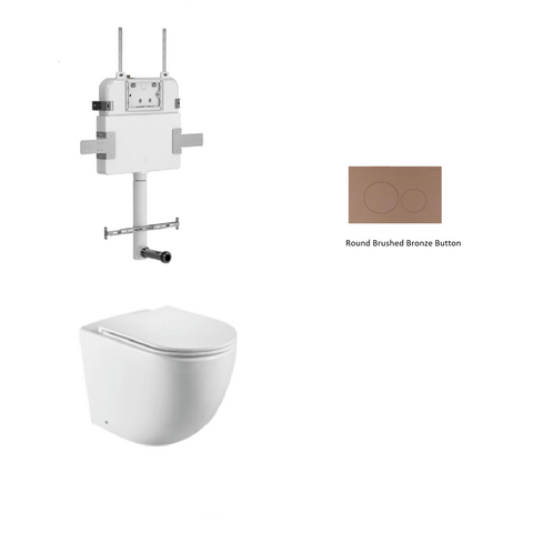 R&T In Wall Package - Tornado Rimless Floor Pan, Inwall Cistern and Button