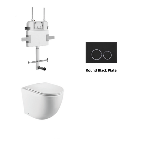 R&T In Wall Package - Tornado Rimless Floor Pan, Inwall Cistern and Button