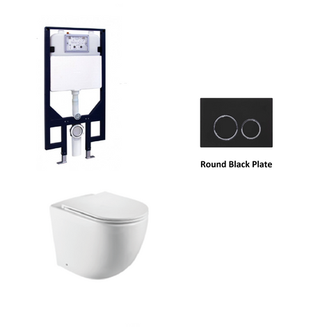 R&T In Wall Package - Tornado Rimless Wall Hung Pan, Inwall Cistern and Button