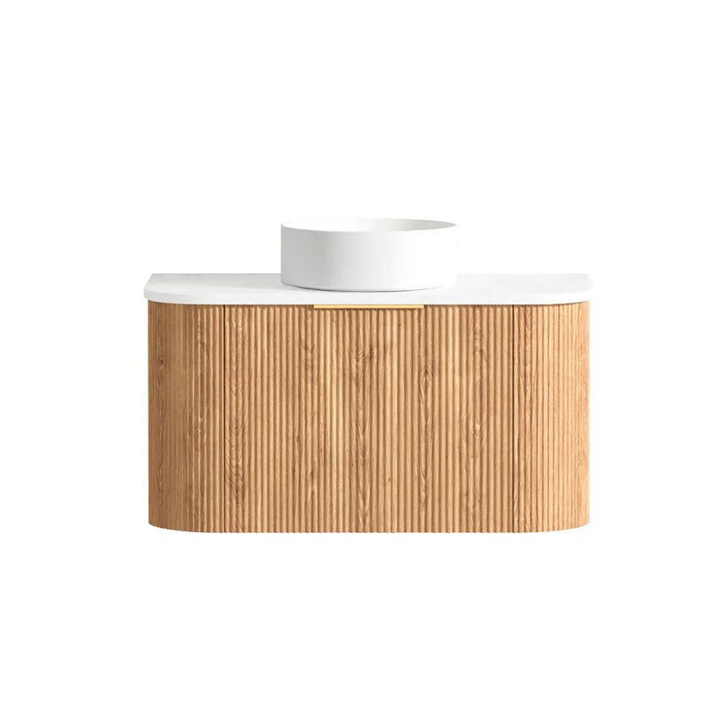 BV12WH Curved Flute Natural Oak Wall Hung Vanity - 600 / 750 / 900 / 1200 / 1500 / 1800mm