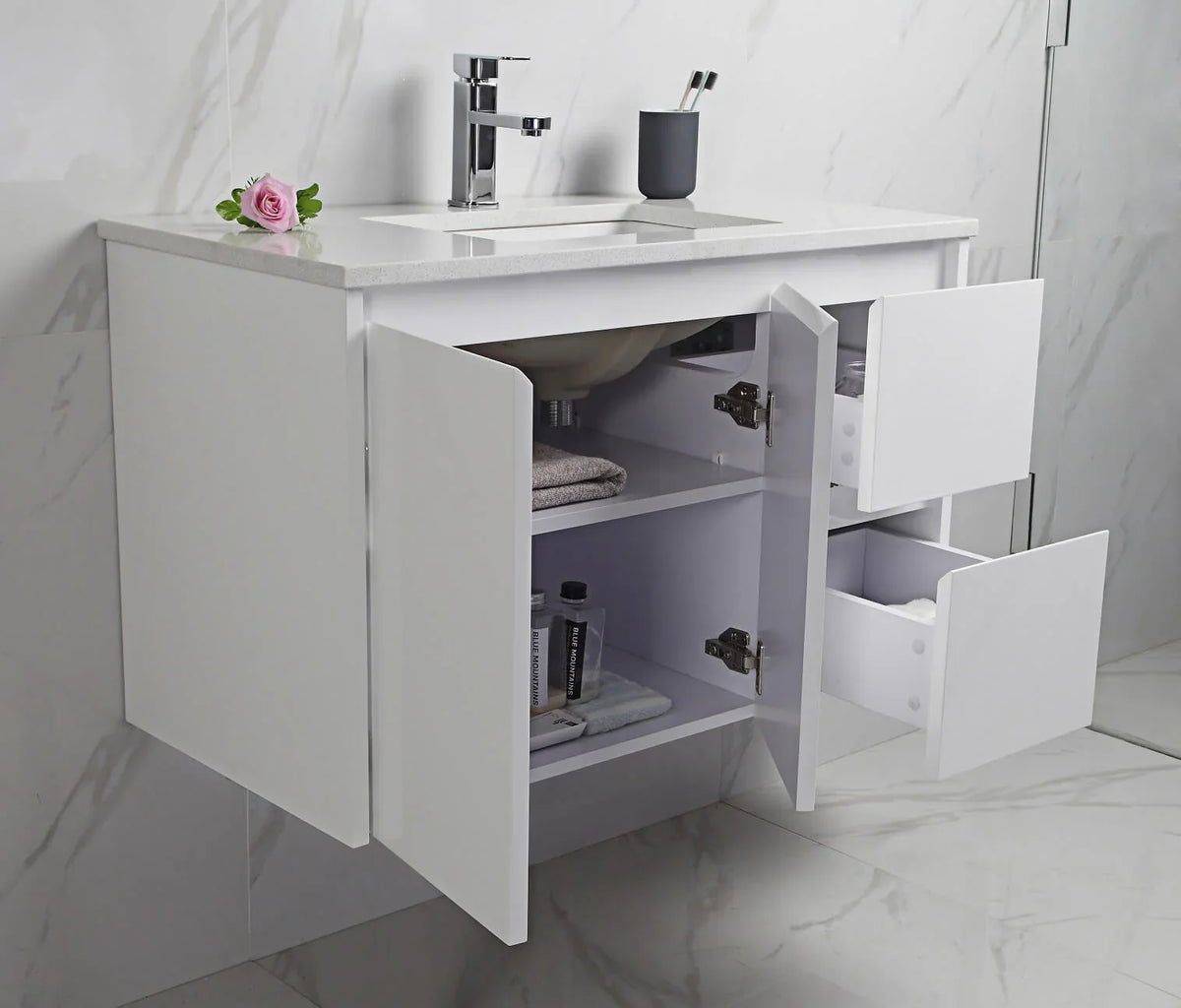 BV03WH Gloss White Fingerpull Wall Hung Vanity - 600 / 750 / 900 / 1200 / 1500 / 1800mm