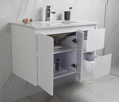 BV03WH Gloss White Fingerpull Wall Hung Vanity - 600 / 750 / 900 / 1200 / 1500 / 1800mm