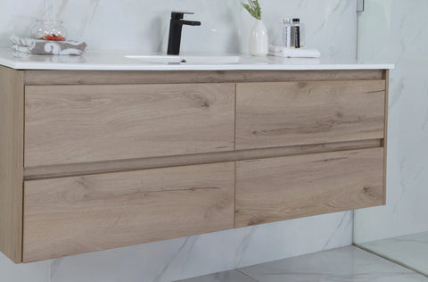 BV10WH Dark Oak Fingerpull Wall Hung Vanity - 600 / 750 / 900 / 1200 / 1500S / 1500D / 1800mm