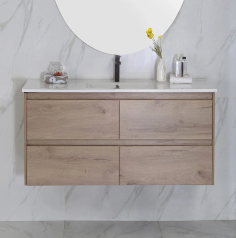 BV10WH Dark Oak Fingerpull Wall Hung Vanity - 600 / 750 / 900 / 1200 / 1500S / 1500D / 1800mm