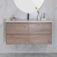 BV10WH Dark Oak Fingerpull Wall Hung Vanity - 600 / 750 / 900 / 1200 / 1500S / 1500D / 1800mm
