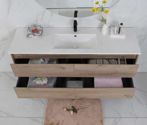 BV10WH Dark Oak Fingerpull Wall Hung Vanity - 600 / 750 / 900 / 1200 / 1500S / 1500D / 1800mm