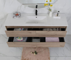 BV10WH Dark Oak Fingerpull Wall Hung Vanity - 600 / 750 / 900 / 1200 / 1500S / 1500D / 1800mm
