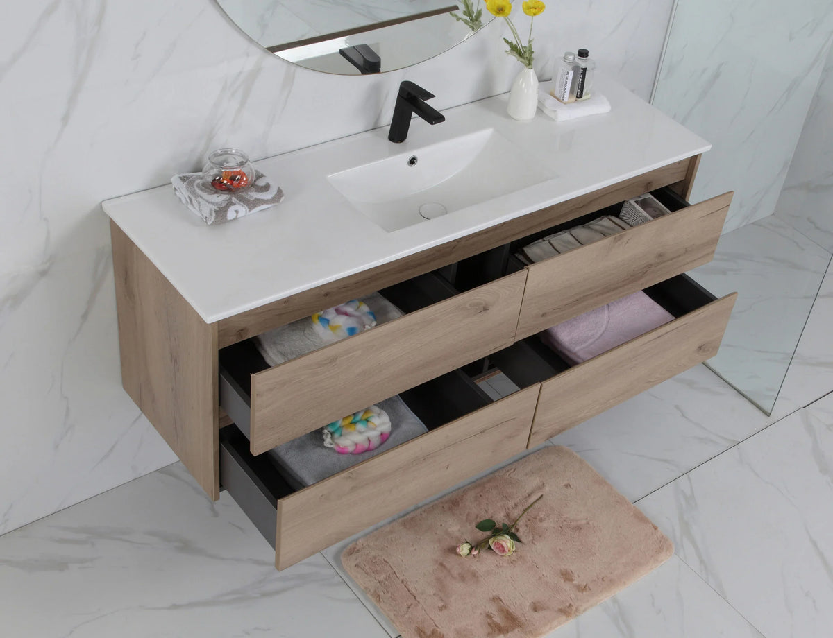 BV10WH Dark Oak Fingerpull Wall Hung Vanity