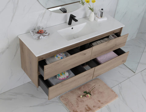 BV10WH Dark Oak Fingerpull Wall Hung Vanity - 600 / 750 / 900 / 1200 / 1500S / 1500D / 1800mm