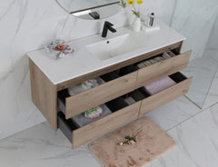 BV10WH Dark Oak Fingerpull Wall Hung Vanity - 600 / 750 / 900 / 1200 / 1500S / 1500D / 1800mm