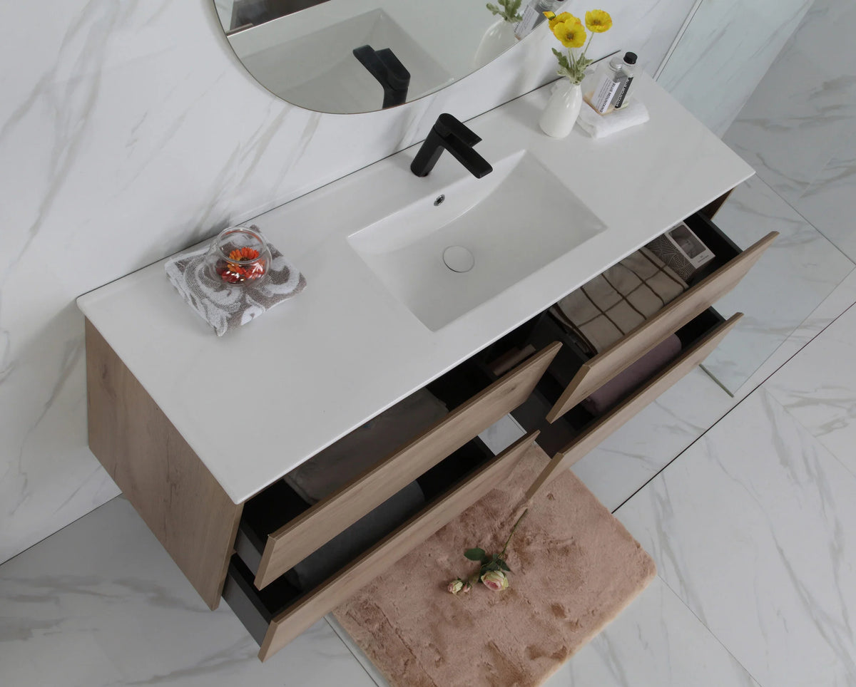 BV10WH Dark Oak Fingerpull Wall Hung Vanity