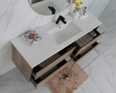 BV10WH Dark Oak Fingerpull Wall Hung Vanity - 600 / 750 / 900 / 1200 / 1500S / 1500D / 1800mm