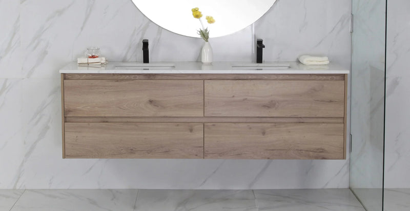 BV10WH Dark Oak Fingerpull Wall Hung Vanity - 600 / 750 / 900 / 1200 / 1500S / 1500D / 1800mm