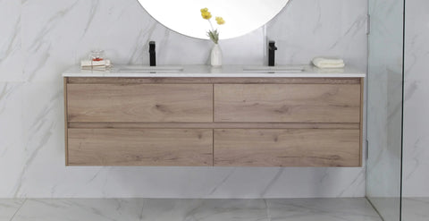 BV10WH Dark Oak Fingerpull Wall Hung Vanity - 600 / 750 / 900 / 1200 / 1500S / 1500D / 1800mm