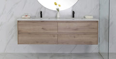BV10WH Dark Oak Fingerpull Wall Hung Vanity - 600 / 750 / 900 / 1200 / 1500S / 1500D / 1800mm